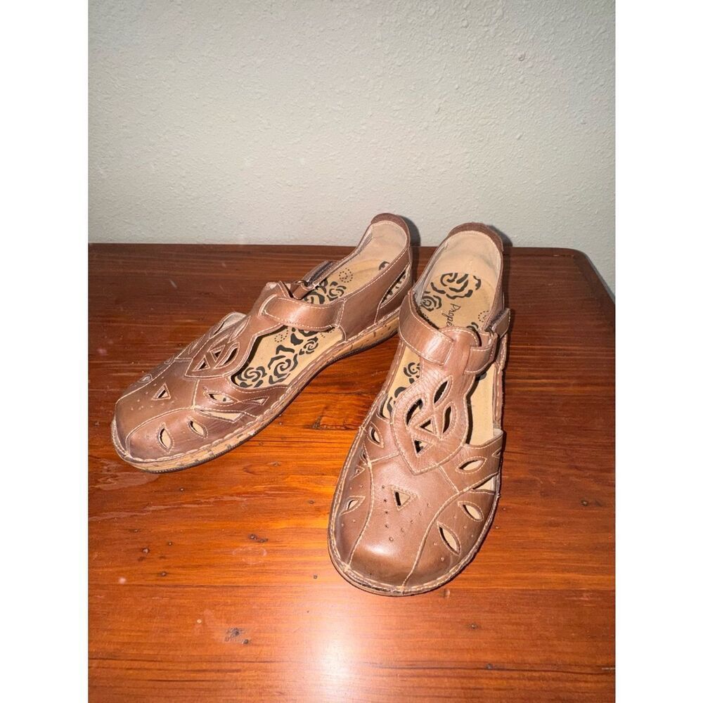 Propét Jenna Brown Leather Fisherman Sandals Women's Size 11 Wide Comfort Shoes